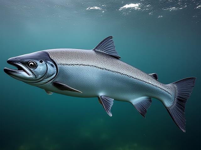 Steelhead Trout and Salmon swimming in clear water